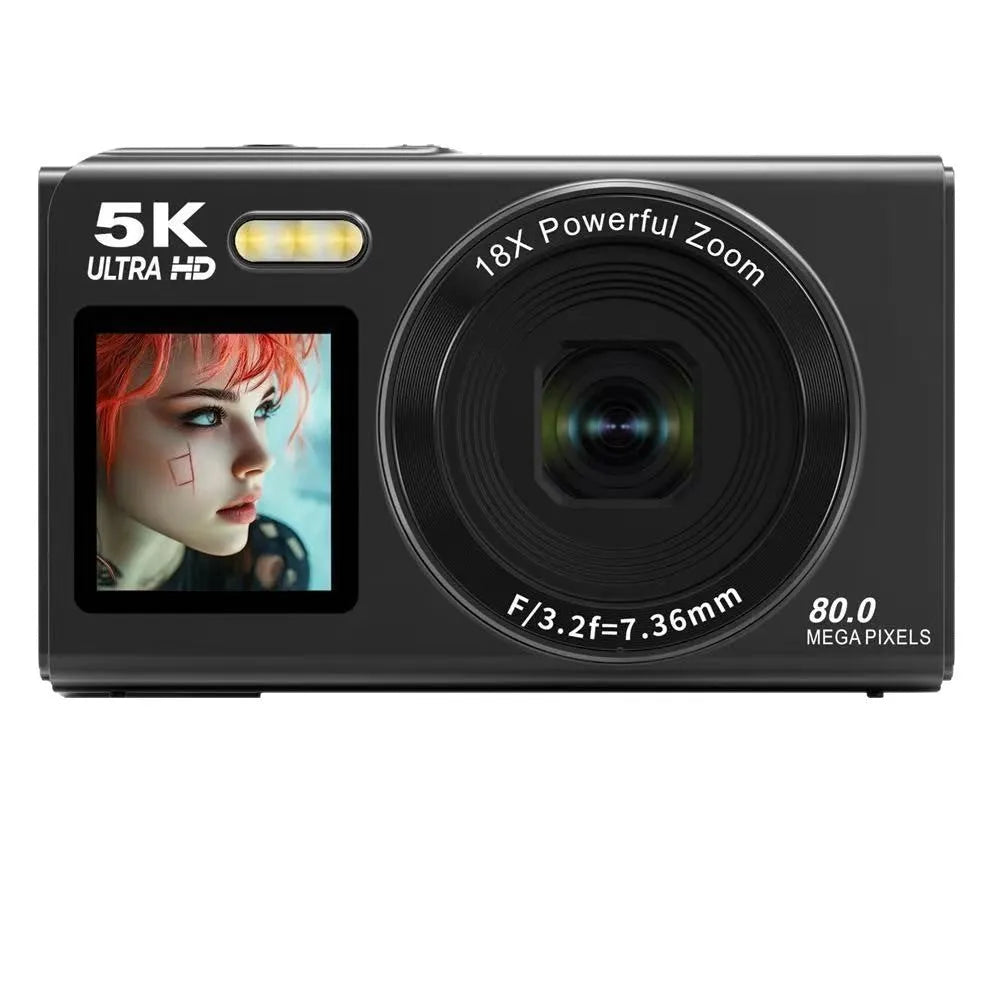 HD dual-screen selfie WIFI portable digital camera in black, 100x25x61mm