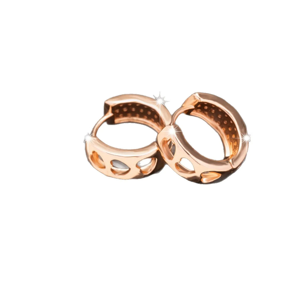 Rose gold women's earrings with three hollowed-out hearts in a circular, sweet style.