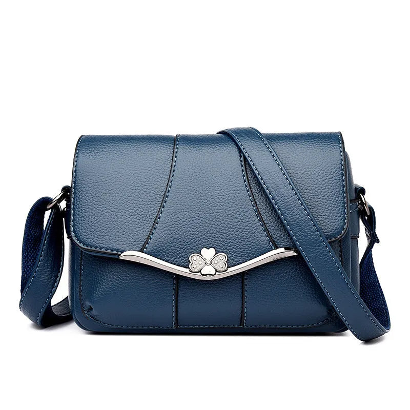 Round PU patchwork crossbody bag in beige with single shoulder strap and multiple internal pockets