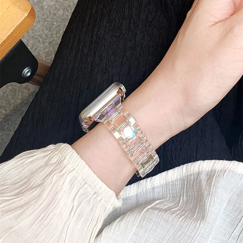 Colorful transparent resin watch strap with laser carving for Apple Watch