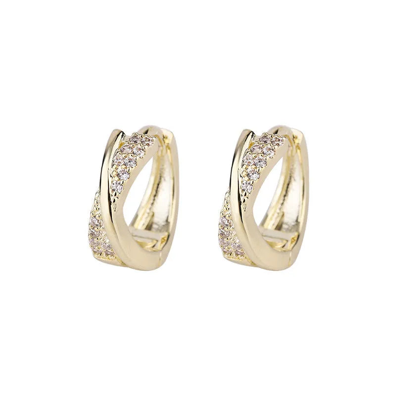 Geometric zircon earrings in 14K yellow colour crafted from copper