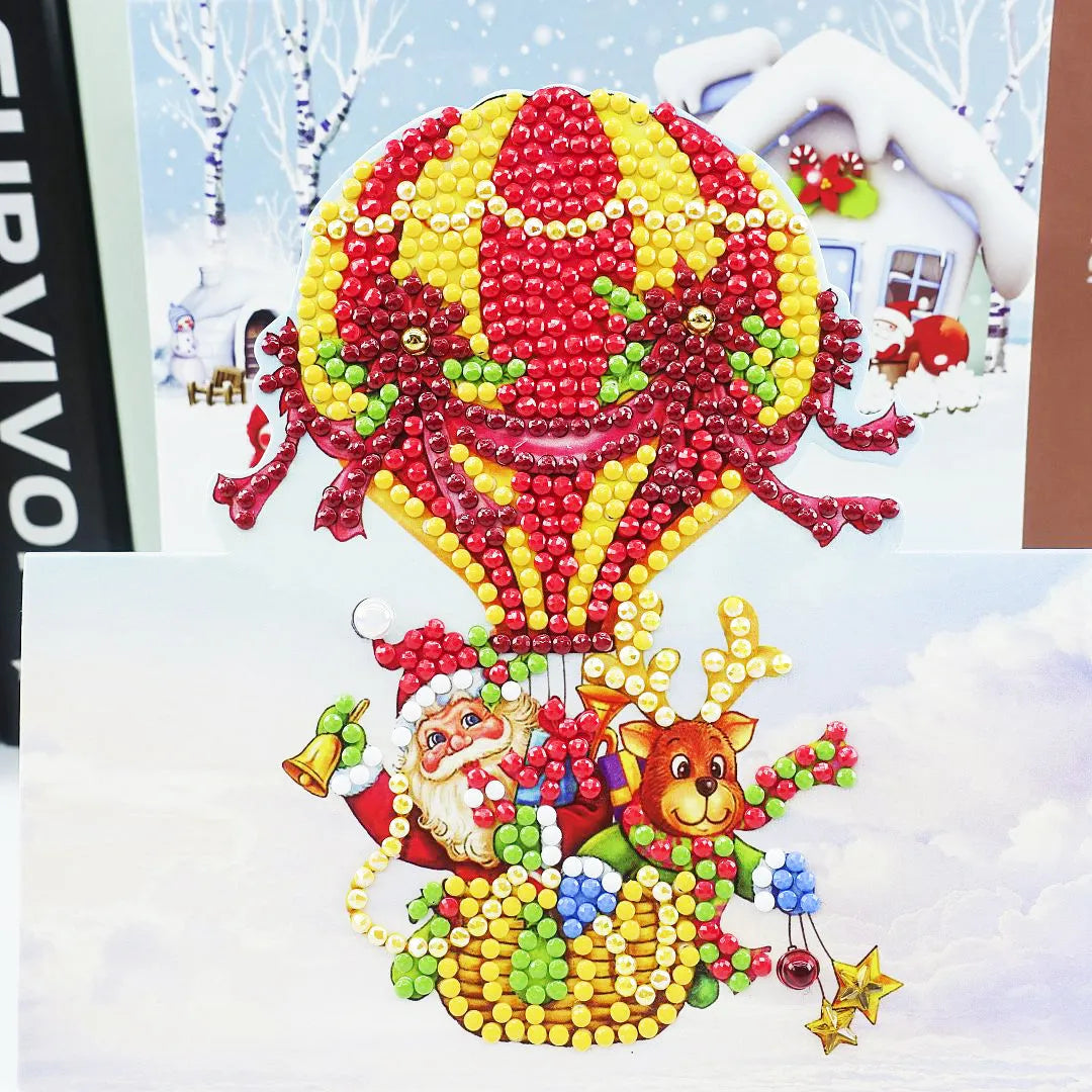 Christmas DIY diamond painting greeting cards set with 5D resin diamonds in 15x15cm folded size on cardboard base
