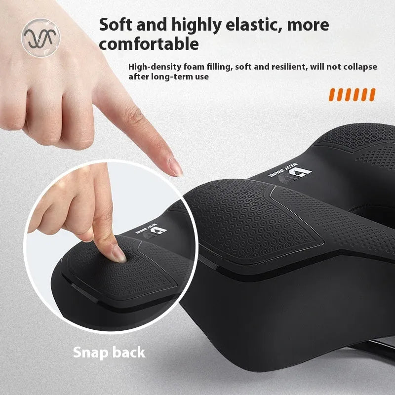 Bicycle saddle cushion with high elastic sponge padding in black or colourful casual and sporty designs.