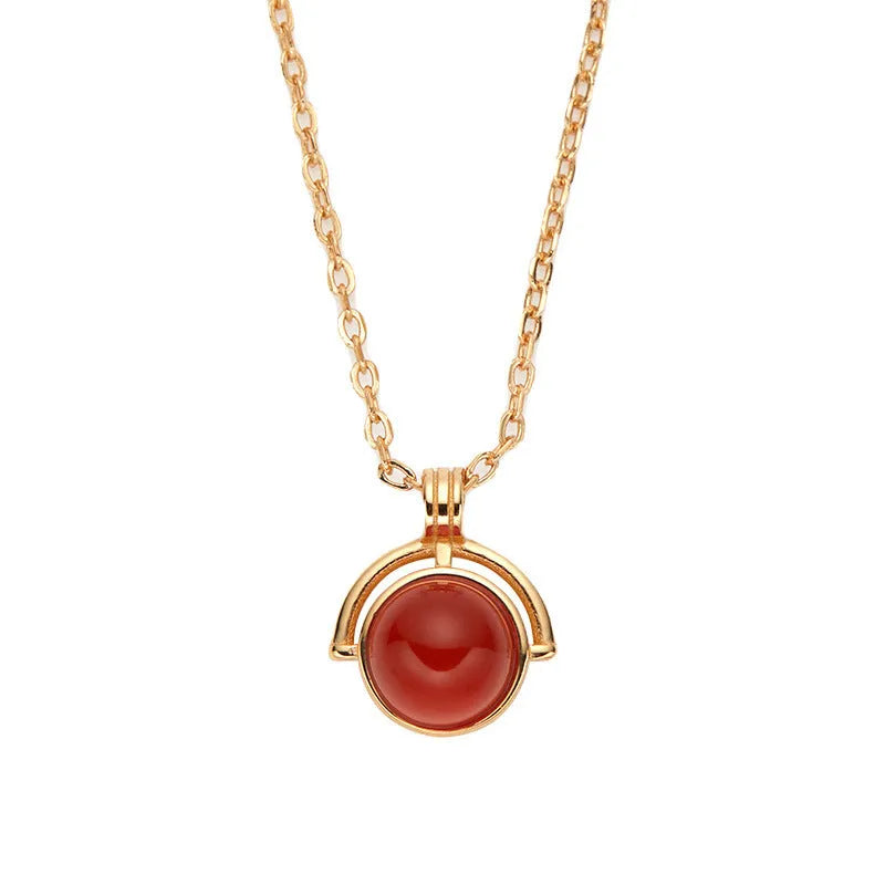 Women's red agate square candy necklace on 925 silver adjustable clavicle chain