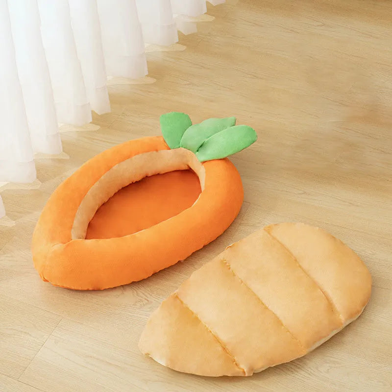 Large and medium sized dog nesting bed with a soft, removable washable blanket.