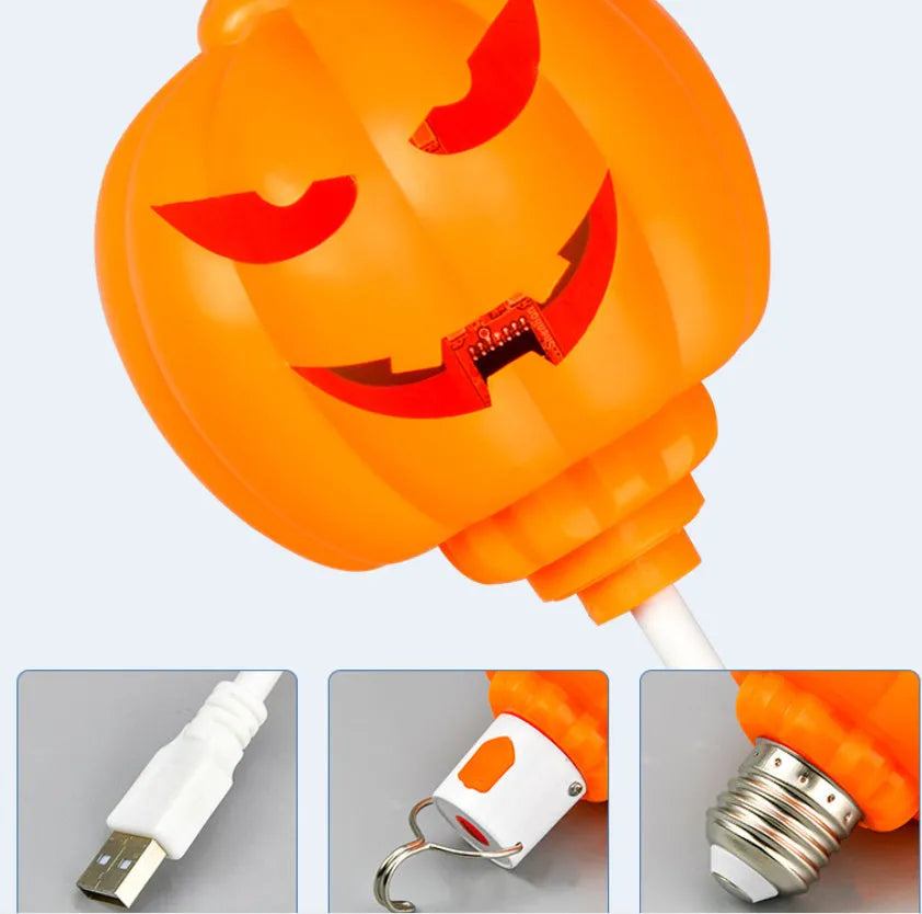 Pumpkin shaped decorative lamp with USB charging cable and colour selection options