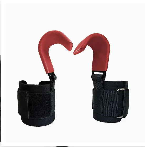 Black fitness wrist brace with hook for pull-up assistance on horizontal bar