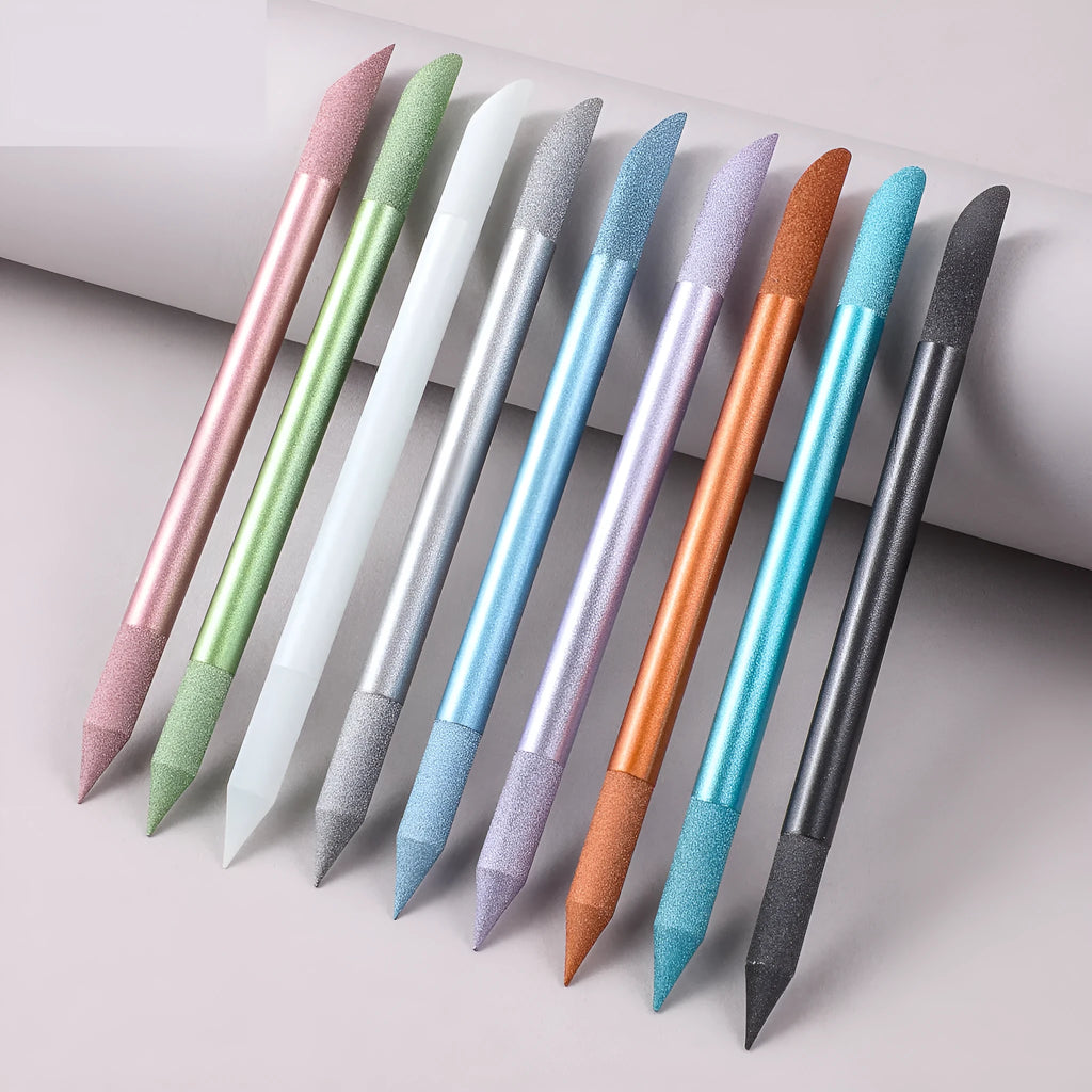 Crystal glass nail buffer tool with frotton engraving in multiple colour options