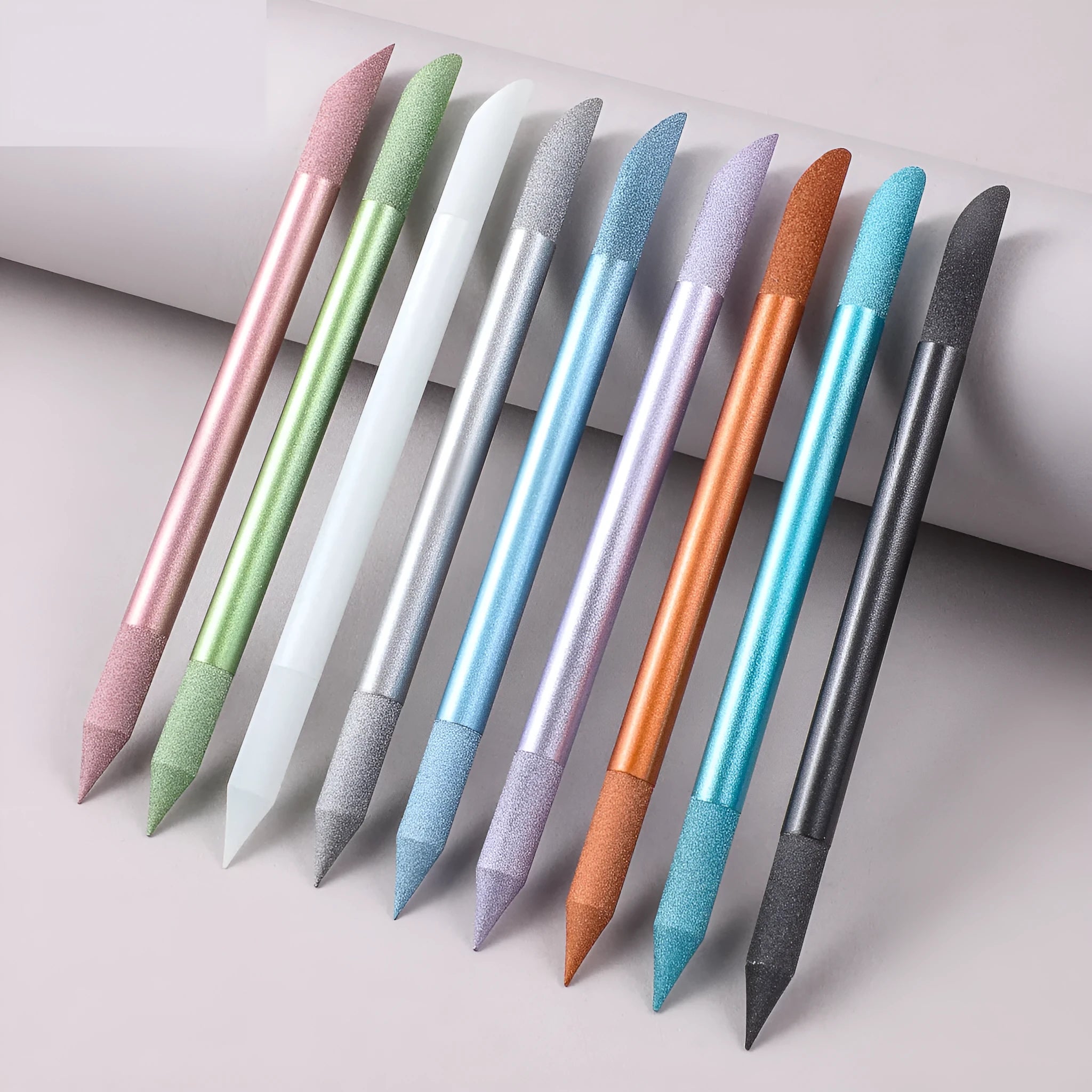 Crystal glass nail buffer tool with frotton engraving in multiple colour options