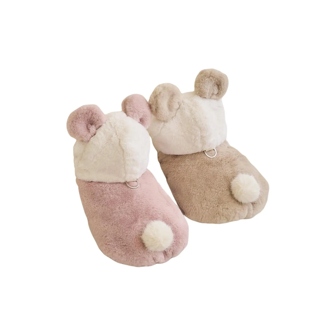 Light pink and light brown casual polyester coat for dogs and cats showing XS to XL size options