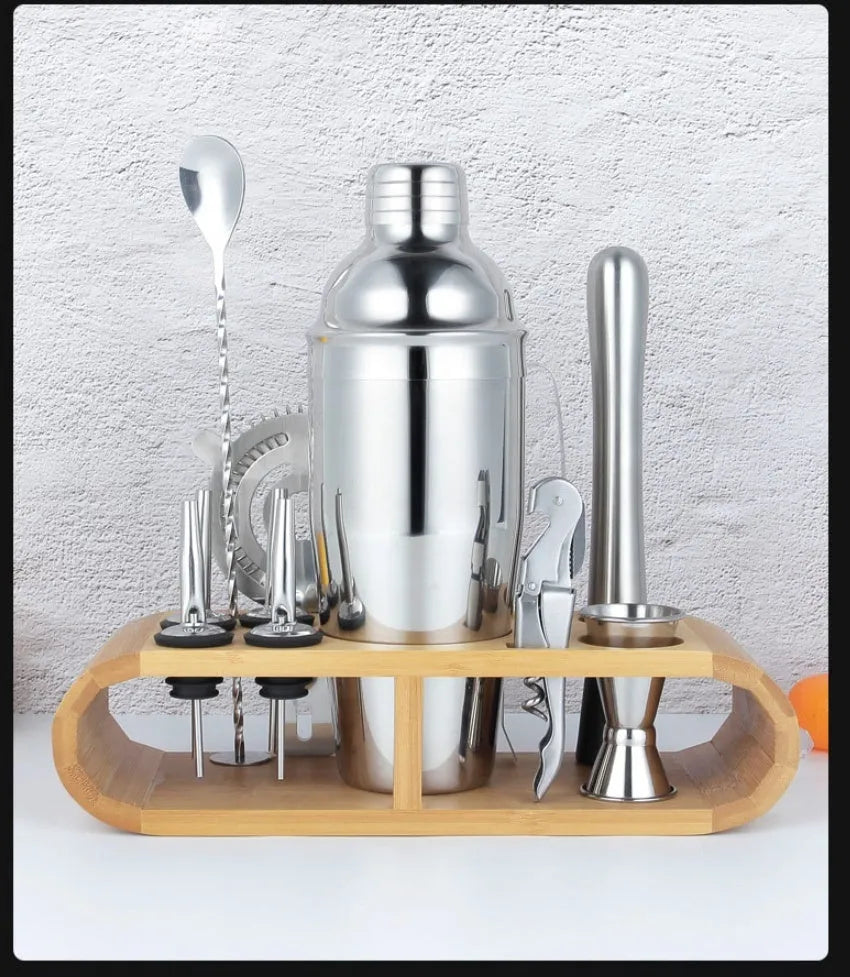 23-piece stainless steel and acrylic home cocktail set with shaker and bar tools
