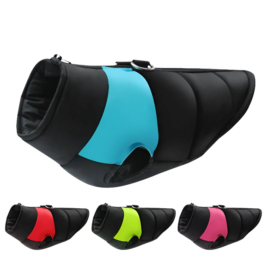 Waterproof padded dog vest jacket with zipper in multiple colours and sizes for winter wear