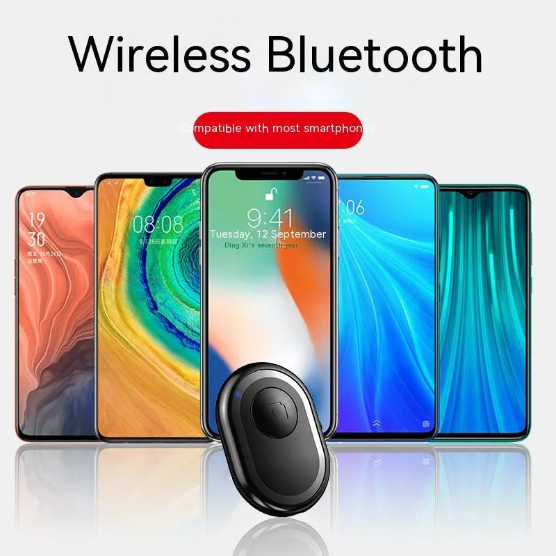 Wireless Bluetooth remote control for smartphone photography in black, pink, or purple colours