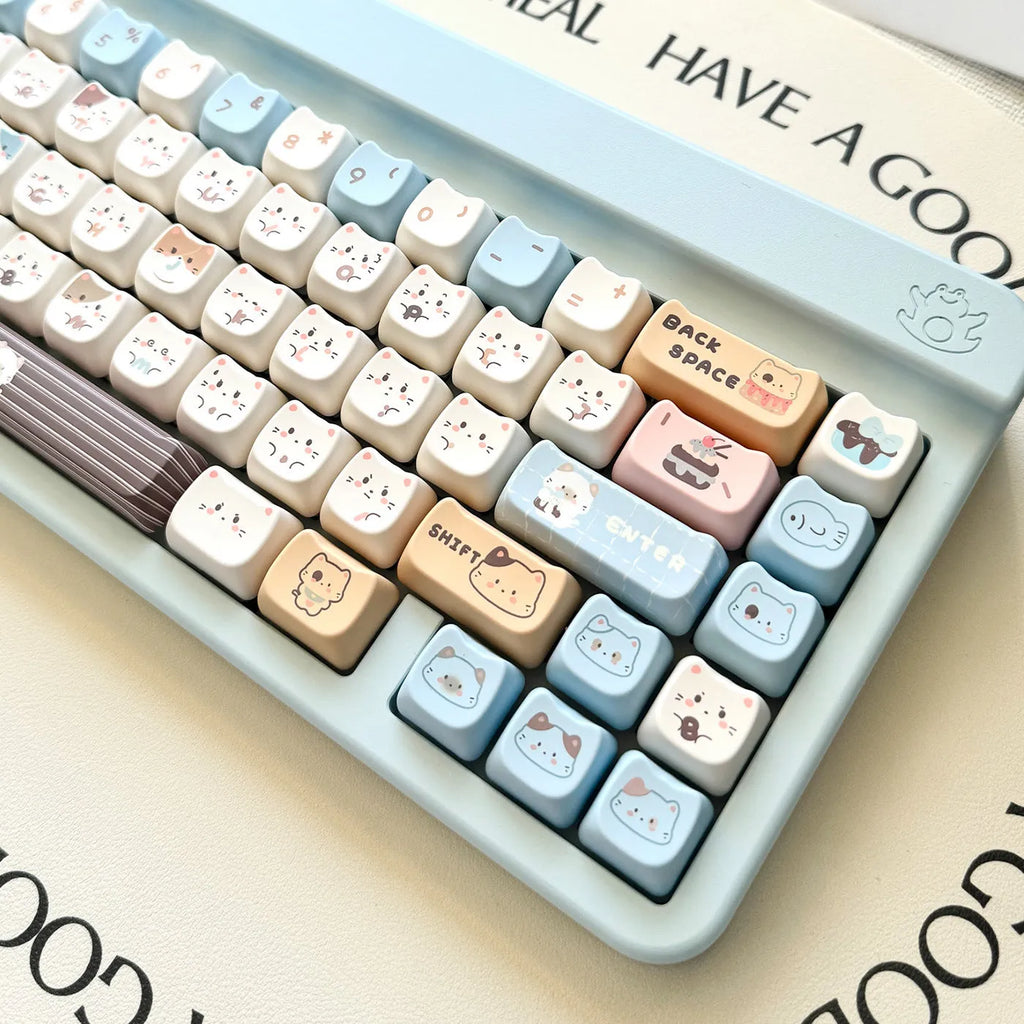 Sea salt cat themed PBT keycap set for mechanical keyboards showing the full 26-key layout.