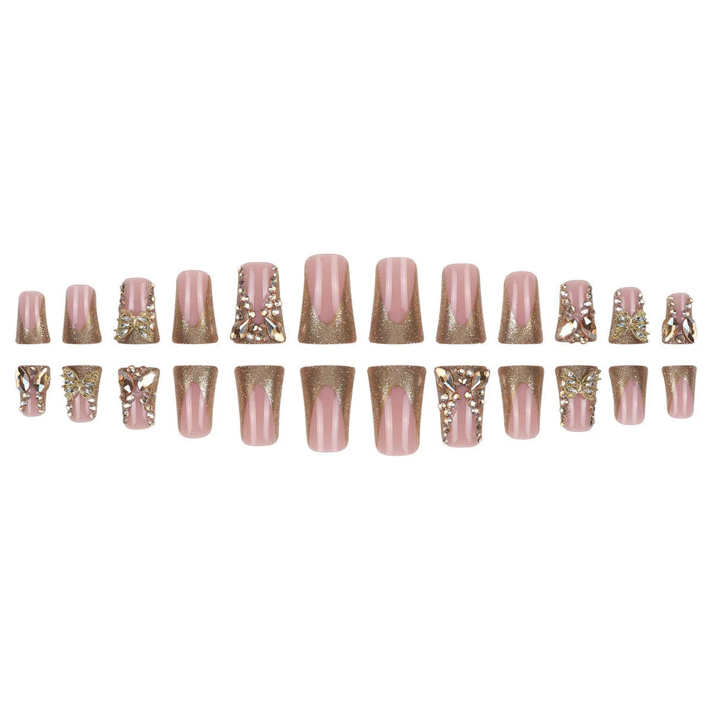 Golden diamond and butterfly design nail stickers in D34 colour with adhesive tube