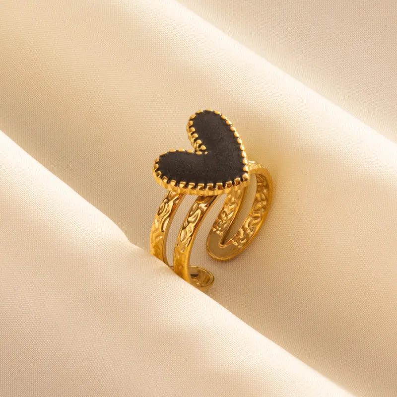 304 stainless steel heart-shaped drip open ring with polished finish, unisex geometric style
