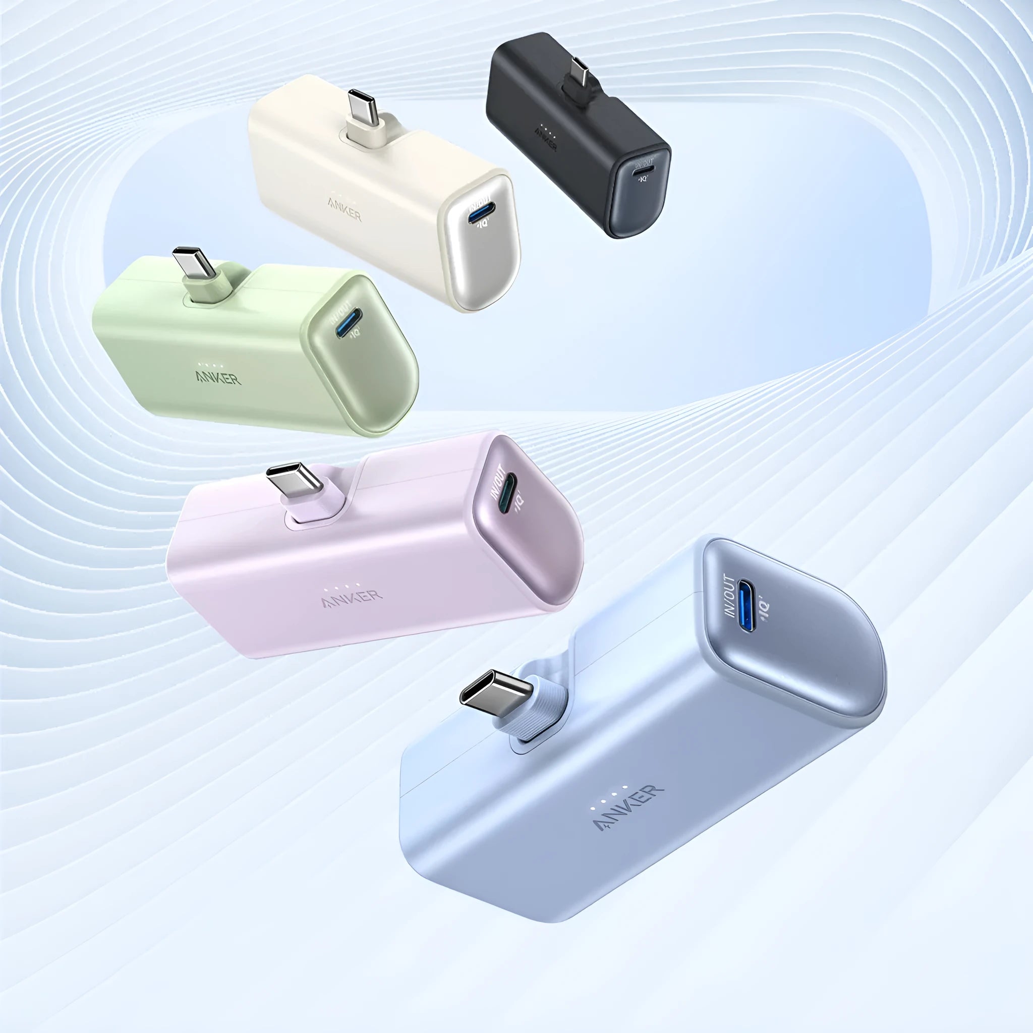 Compact capsule-shaped power bank in choice of colours with Type-C port and foldable USB-C head