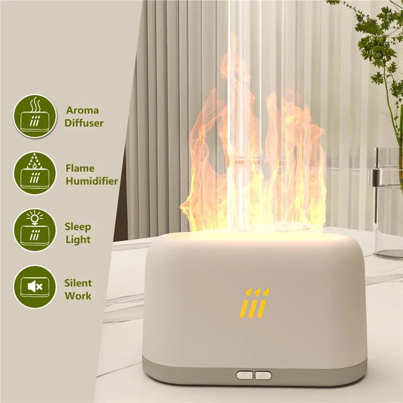 Black round ultrasonic aroma diffuser and humidifier with LED lights and remote control on a table.