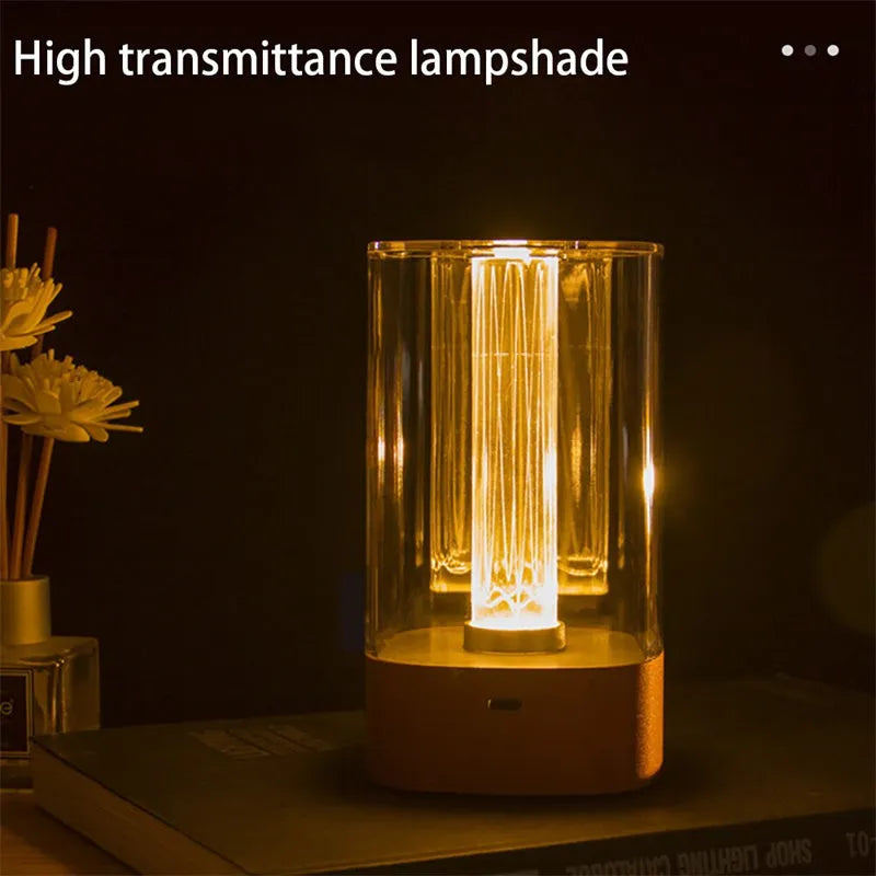 LED touch atmosphere bedside lamp with USB charging in rose gold finish