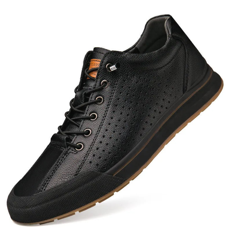 Men's white breathable canvas shoes with round toe and matte leather flat sole
