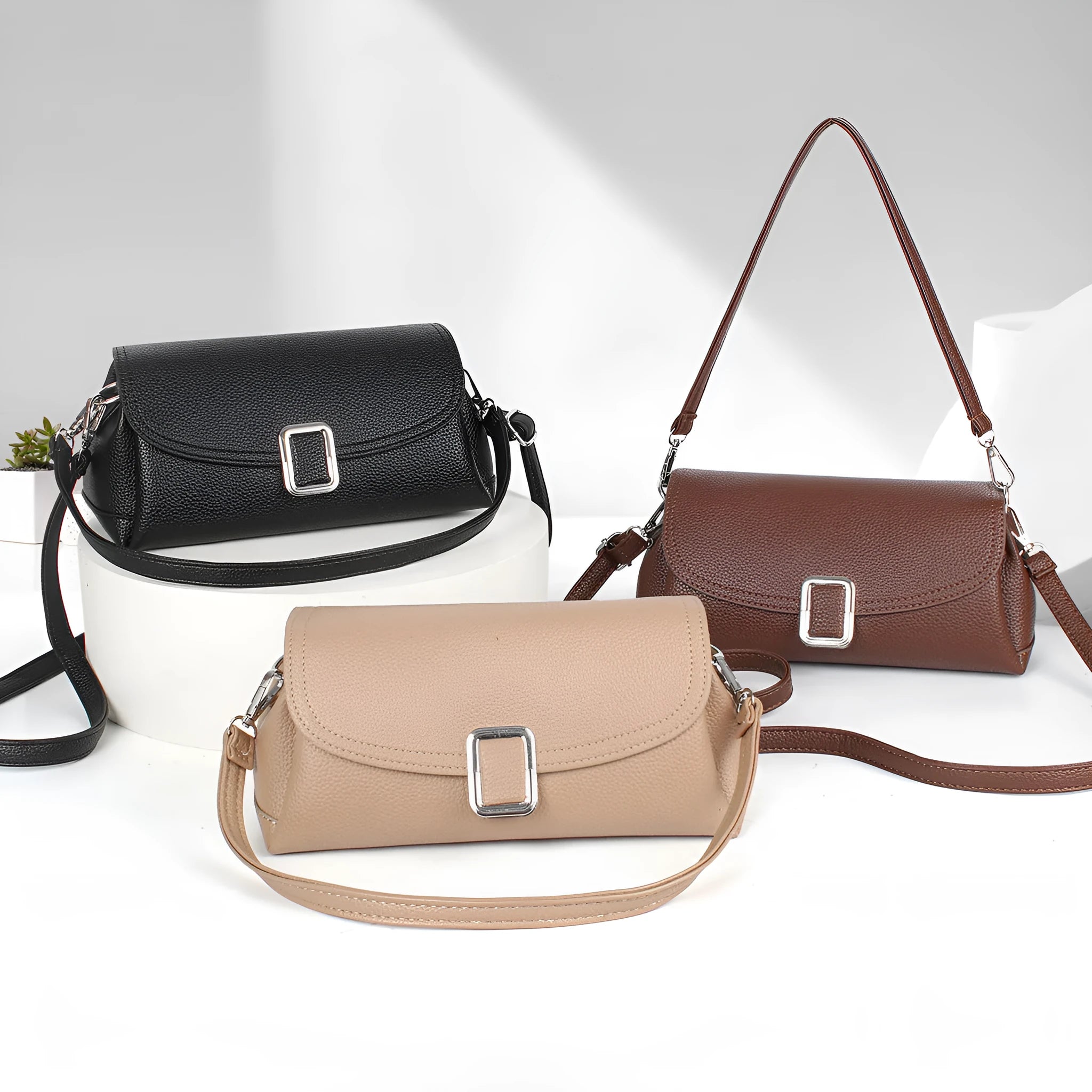 Ladies' PU leather shoulder handbag in six colour options with crossbody strap