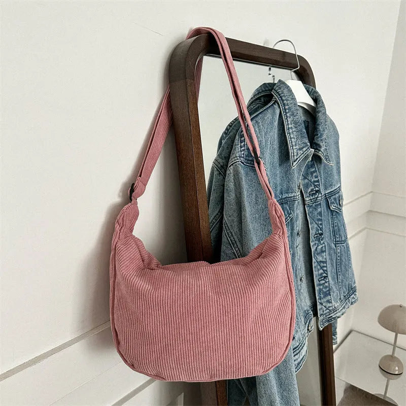 Corduroy dumpling shape single shoulder armpit bag women daily wear plaid pattern eight colours
