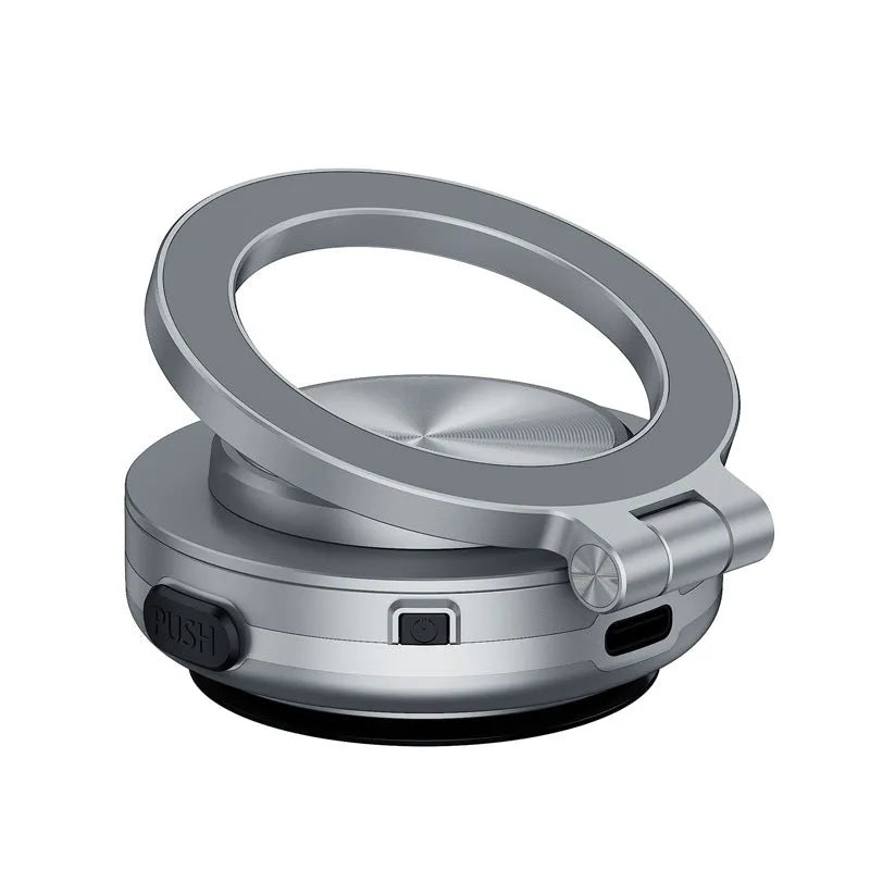 Magnetic car phone holder with vacuum adsorption mount in black, pink, and silver colour options