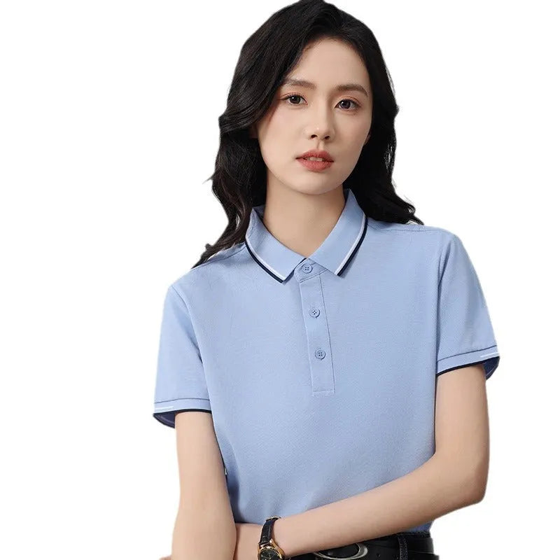 Men's and women's cotton lapel polo in solid colour, short sleeves, loose fit, available in multiple shades