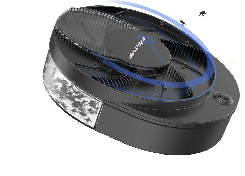 Black and white electric fly catcher with removable fly cage for indoor pest control