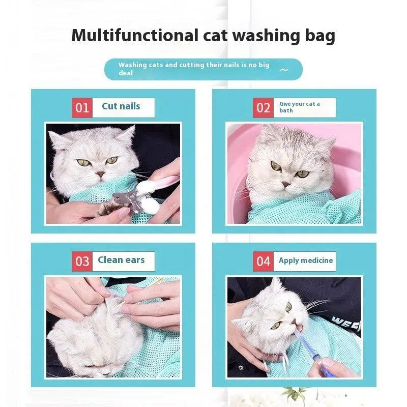 Upgraded 5th generation cat grooming beauty bag for washing and nail trimming in detachable scratch-resistant design.