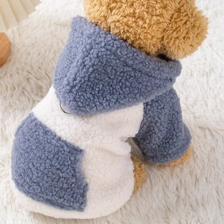 Brown or blue thickened cotton-padded hooded coat for dogs or cats