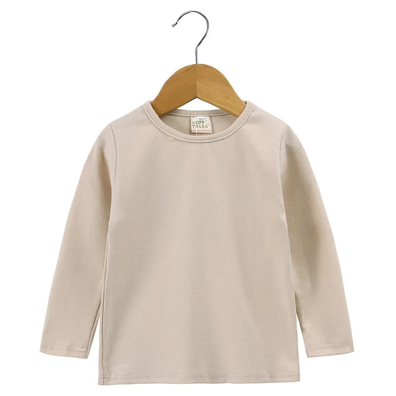 Children's cotton long sleeve bottoming shirt round neck solid colour neutral for spring autumn