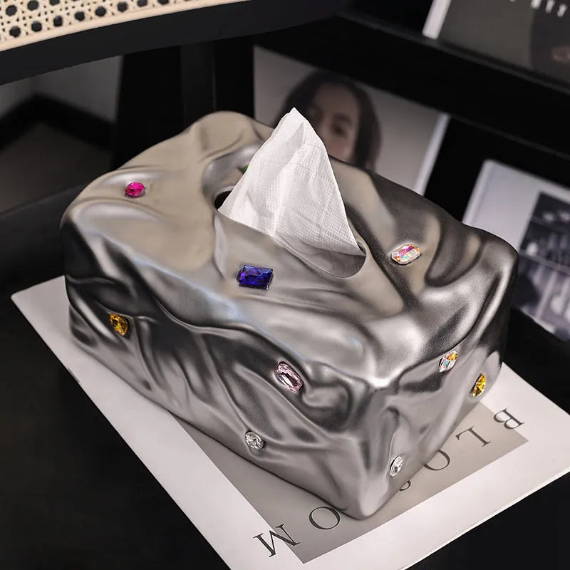Ceramic tissue box in light luxury style with matte coconut milk white or silver electroplated finish