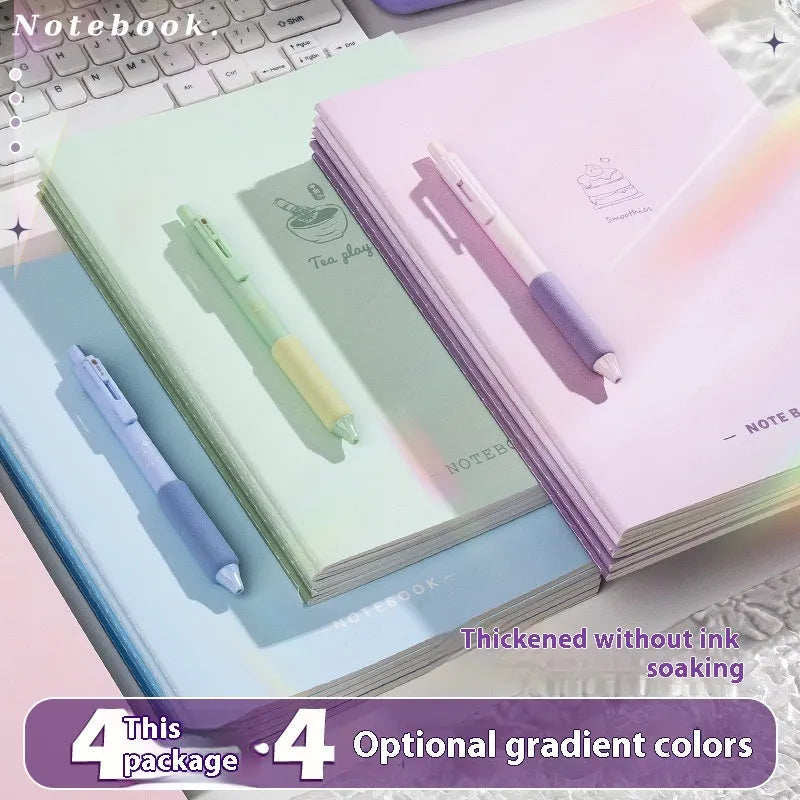 Set of 4 gradient colour notebooks with creative covers for student homework and learning.