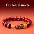 Cinnabar Five Gods Of Wealth bracelet with Pixiu animal charm in national style.