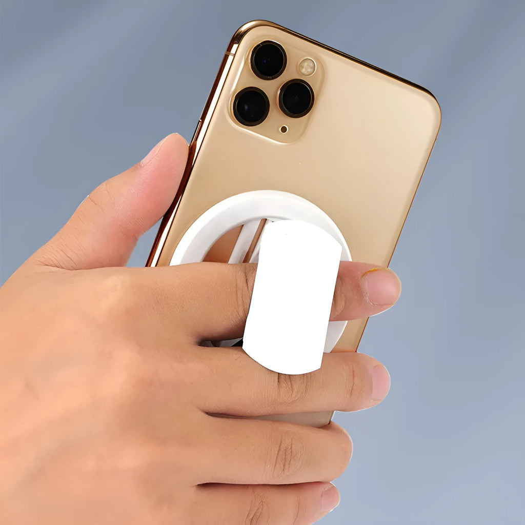 Ring Ultra-thin Magnetic Mobile Phone Holder in white for car desktop and handheld use