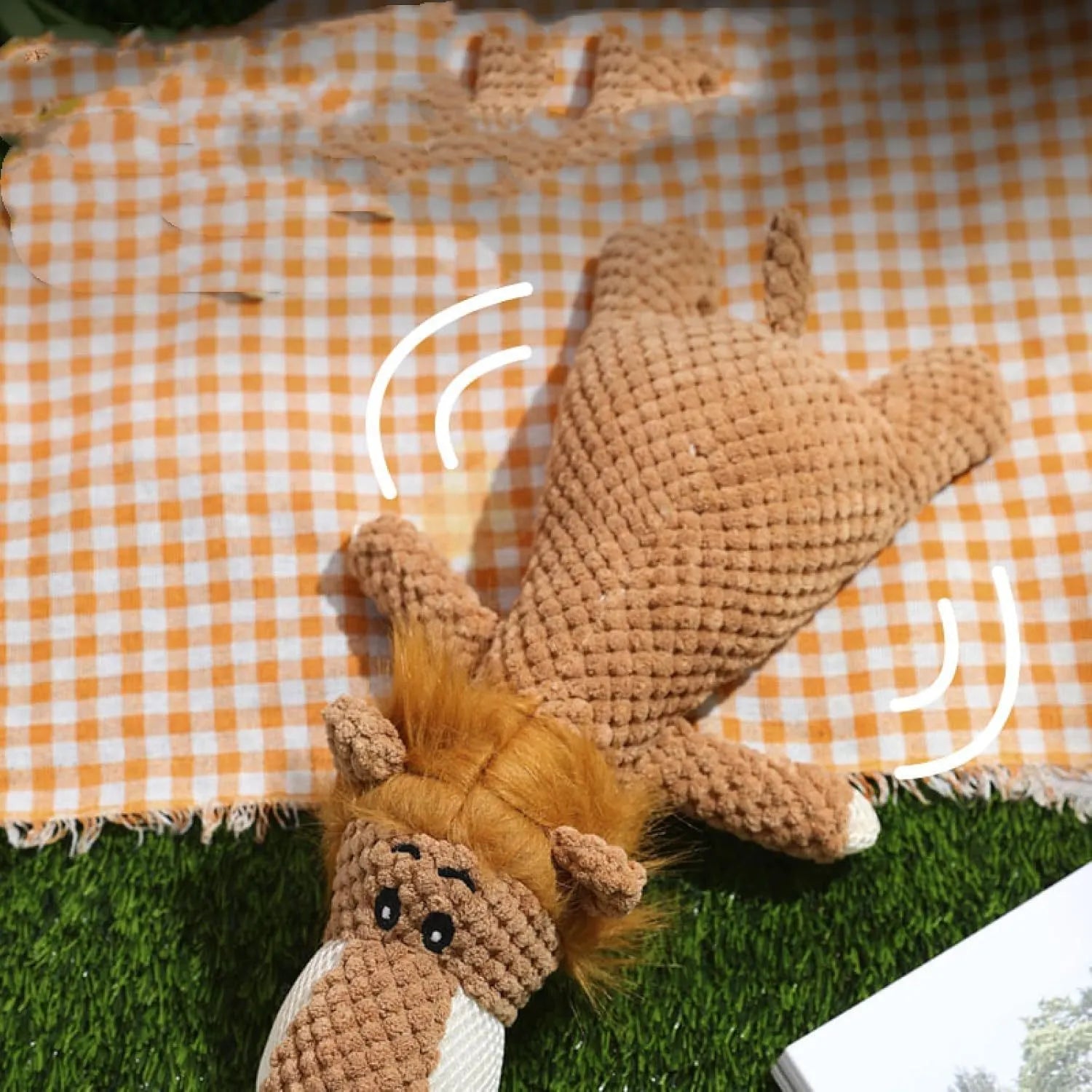 Corn kernel shaped dog plush toy for teeth grinding with interactive sound feature in grey colour