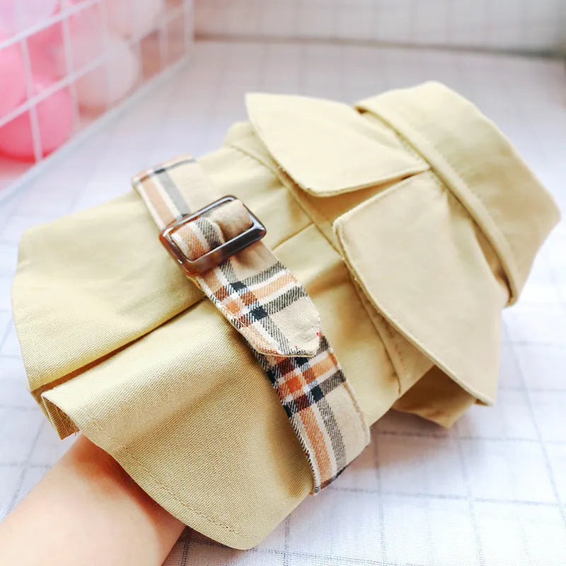 Khaki trench coat and button skirt couple outfit set in polyester fabric, casual style for men and women