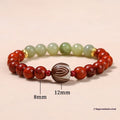 Red rosewood and grey jade Bodhi lotus bracelet with 8mm beads and 12mm charm.