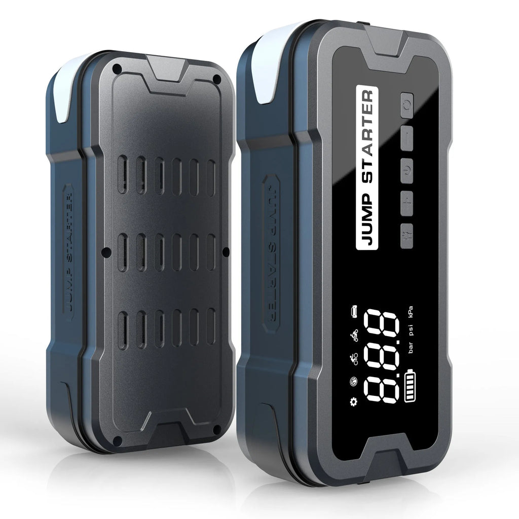 CY53 black portable car jump starter and tyre inflator unit with digital screen display