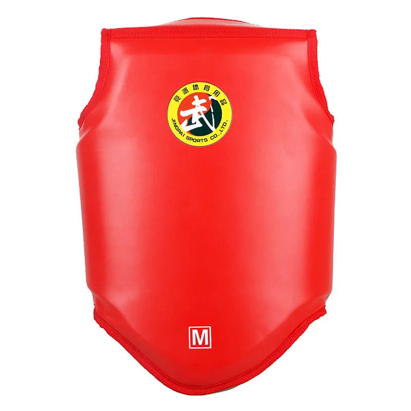 Red adult boxing helmet on a white background, showing one-piece PU construction.
