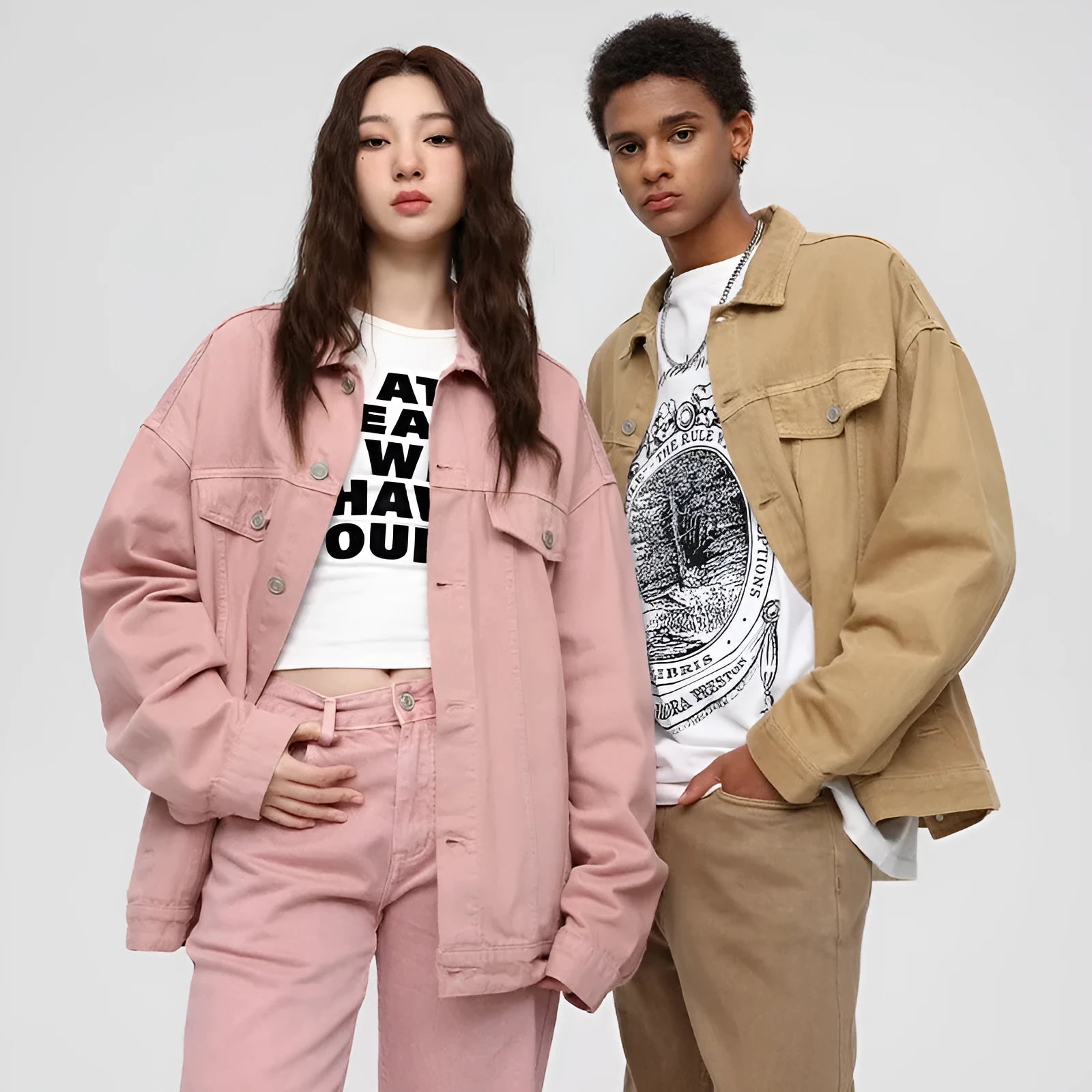 Retro washed dyed loose fit cotton denim coat in Moon White, front view
