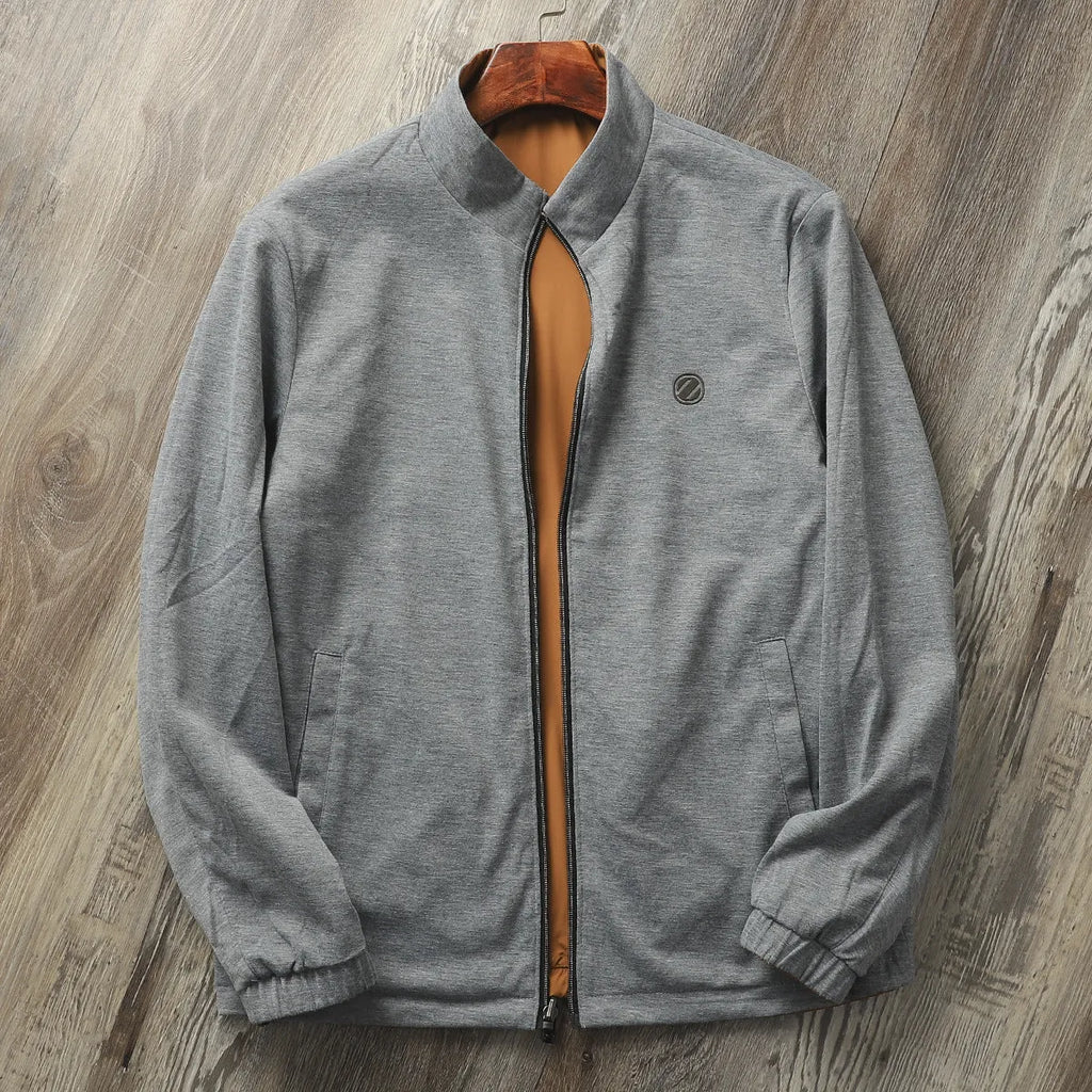 Men's stand collar business casual jacket in polyester-cotton blend available in multiple colours
