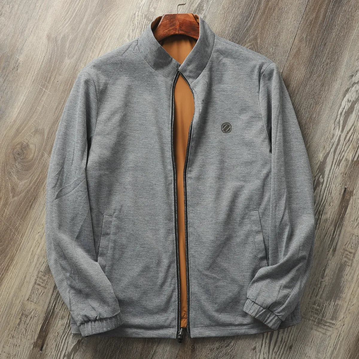 Men's stand collar business casual jacket in polyester-cotton blend available in multiple colours