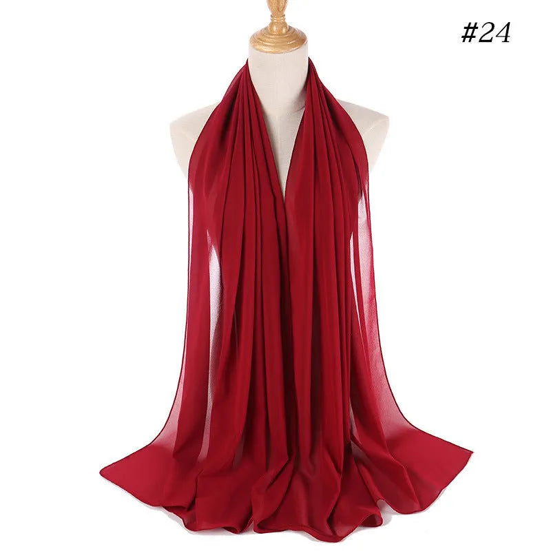 Women's solid colour pearl chiffon scarf 180x70cm lightweight polyester scarf for daily use