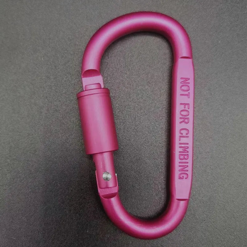 D-type aluminium locking carabiner in a selection of ten colours on a grey background.