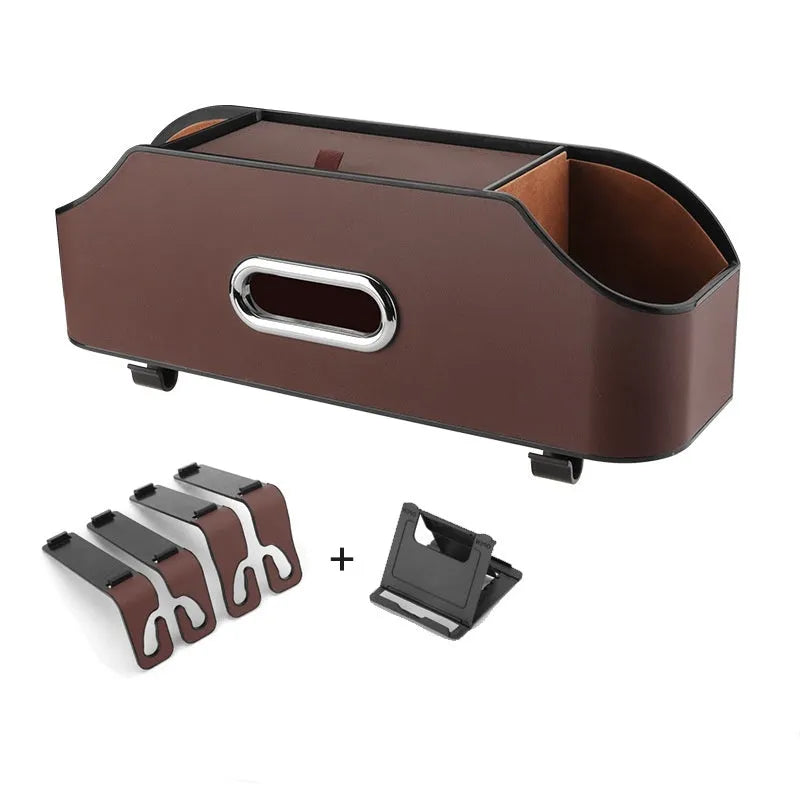 Genuine leather car tissue box and water cup holder in beige colour