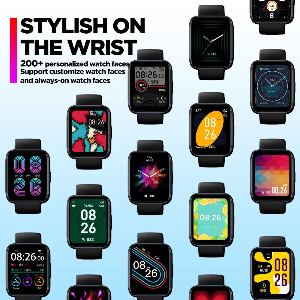 Black GPS sports smart watch with 1.78 inch display and rubber strap showing health metrics interface