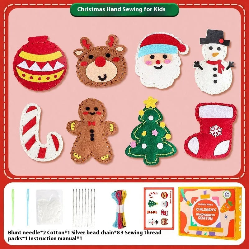 Children's non-woven cloth sewing kit with animal six models, needle, thread, and silver beads in a colour box