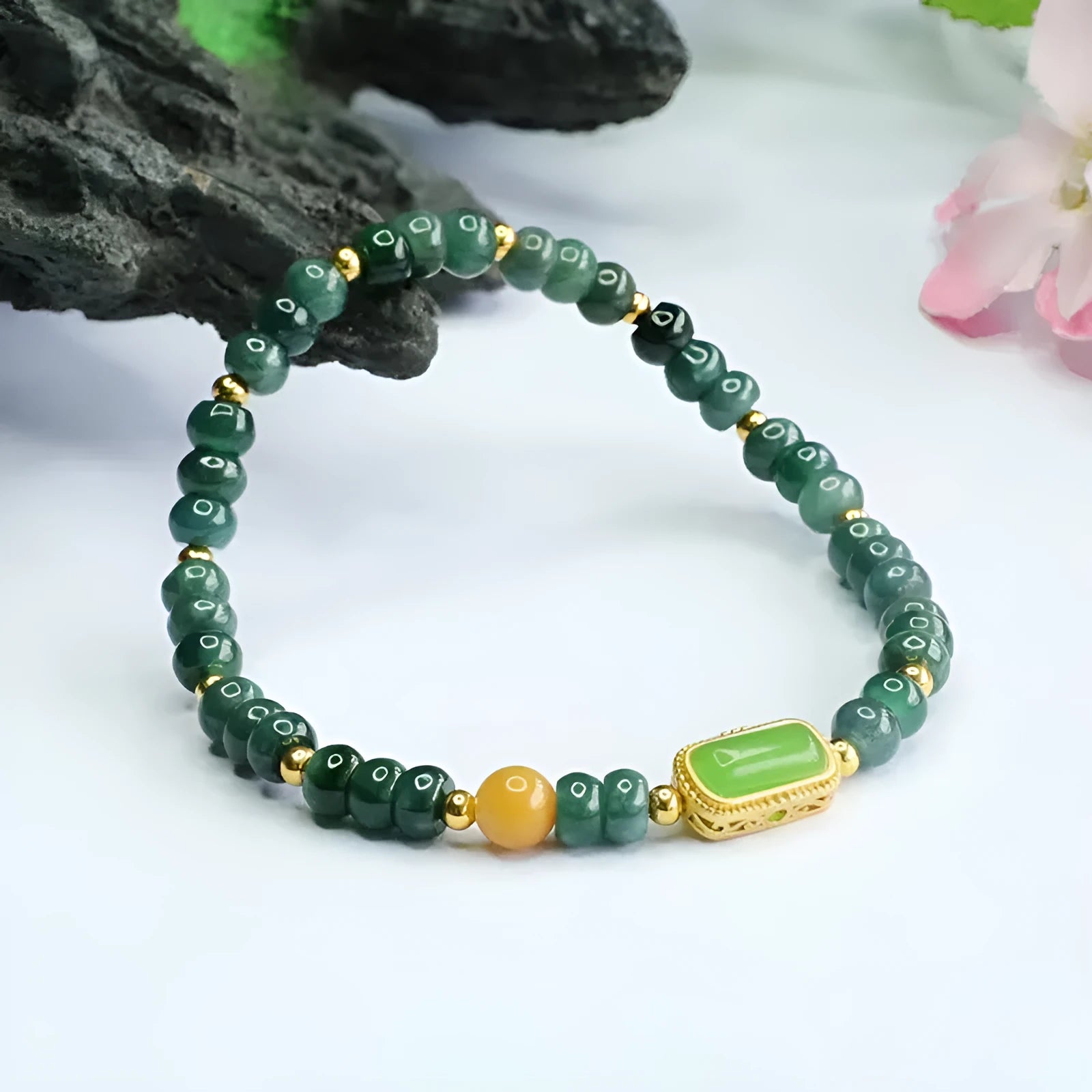 Natural stone blue water jade abacus bead bracelet with electroplated jasper and topaz geometric elements